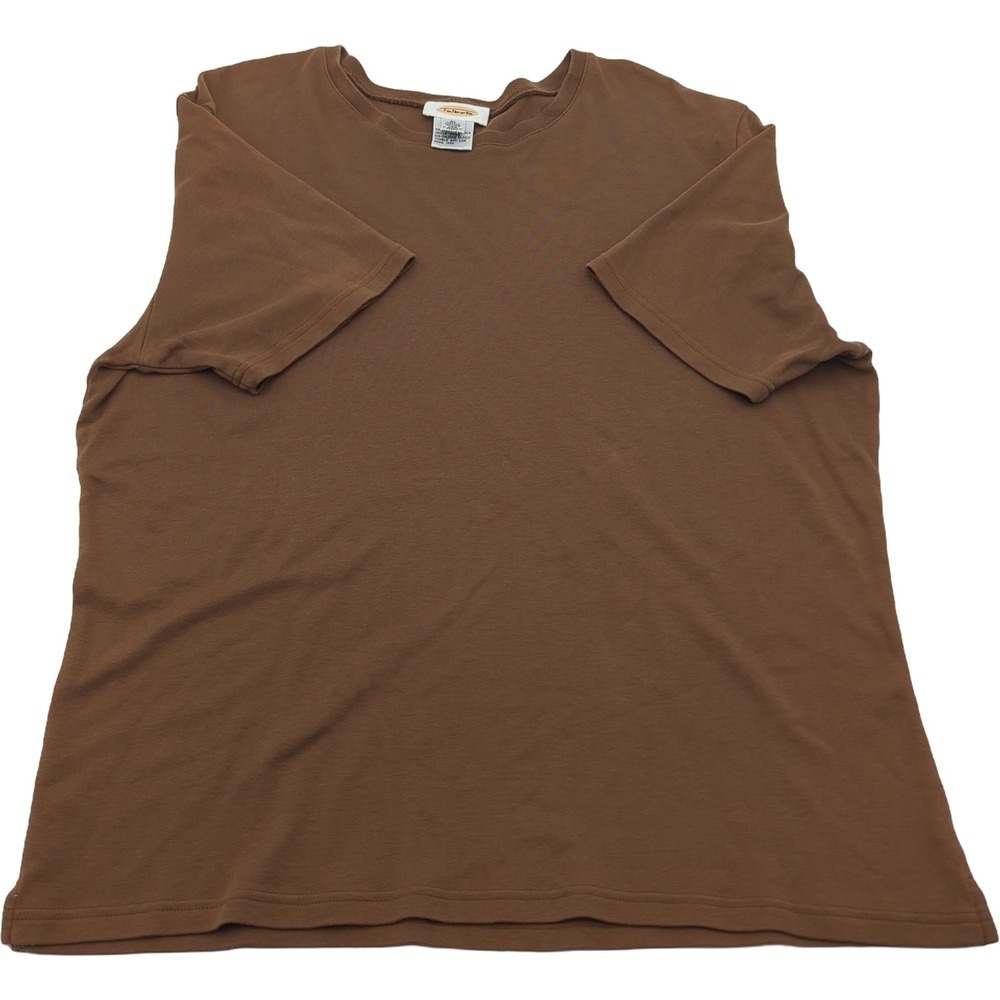 Talbots Womens XL Brown Short Sleeve Crew Neck 100% Cotton T-Shirt Basic Tee